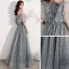 Scintillantes Gris Étoile Robe De Bal 2021 Princesse De l'épaule Manches Courtes Paillettes Glitter Tulle Longue Volants Dos Nu Robe De Ceremonie