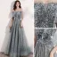 Scintillantes Gris Étoile Robe De Bal 2021 Princesse De l'épaule Manches Courtes Paillettes Glitter Tulle Longue Volants Dos Nu Robe De Ceremonie
