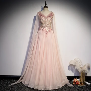 Fashion Blushing Pink Dancing Prom Dresses 2021 A Line Princess See Through Scoop Neck Sleeveless Appliques Lace Beading Floor Length Long Ruffle Backless Formal Dresses
