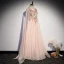 Fashion Blushing Pink Dancing Prom Dresses 2021 A-Line / Princess See-through Scoop Neck Sleeveless Appliques Lace Beading Floor-Length / Long Ruffle Backless Formal Dresses