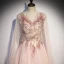 Fashion Blushing Pink Dancing Prom Dresses 2021 A-Line / Princess See-through Scoop Neck Sleeveless Appliques Lace Beading Floor-Length / Long Ruffle Backless Formal Dresses