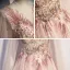 Fashion Blushing Pink Dancing Prom Dresses 2021 A-Line / Princess See-through Scoop Neck Sleeveless Appliques Lace Beading Floor-Length / Long Ruffle Backless Formal Dresses