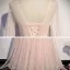 Fashion Blushing Pink Dancing Prom Dresses 2021 A-Line / Princess See-through Scoop Neck Sleeveless Appliques Lace Beading Floor-Length / Long Ruffle Backless Formal Dresses
