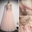 Fashion Blushing Pink Dancing Prom Dresses 2021 A-Line / Princess See-through Scoop Neck Sleeveless Appliques Lace Beading Floor-Length / Long Ruffle Backless Formal Dresses