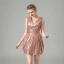 Glitzernden Rose Gold Pailletten Partykleider 2021 A Linie V-Ausschnitt Ärmellos Kurze Rüschen Rückenfreies Festliche Kleider