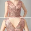 Glitzernden Rose Gold Pailletten Partykleider 2021 A Linie V-Ausschnitt Ärmellos Kurze Rüschen Rückenfreies Festliche Kleider