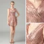 Glitzernden Rose Gold Pailletten Partykleider 2021 A Linie V-Ausschnitt Ärmellos Kurze Rüschen Rückenfreies Festliche Kleider