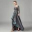 Illusion Ink Blue Satin See-through Dancing Prom Dresses 2021 A-Line / Princess Scoop Neck Long Sleeve Appliques Lace Asymmetrical Ruffle Formal Dresses