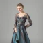 Illusion Ink Blue Satin See-through Dancing Prom Dresses 2021 A-Line / Princess Scoop Neck Long Sleeve Appliques Lace Asymmetrical Ruffle Formal Dresses