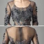 Illusion Ink Blue Satin See-through Dancing Prom Dresses 2021 A-Line / Princess Scoop Neck Long Sleeve Appliques Lace Asymmetrical Ruffle Formal Dresses