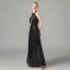 Fashion Black Sequins Evening Dresses  2021 A-Line / Princess Halter Sleeveless Floor-Length / Long Ruffle Backless Formal Dresses