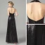 Fashion Black Sequins Evening Dresses  2021 A-Line / Princess Halter Sleeveless Floor-Length / Long Ruffle Backless Formal Dresses