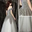 Sparkly Grey Prom Dresses 2021 A-Line / Princess Off-The-Shoulder Short Sleeve Sequins Glitter Tulle Floor-Length / Long Ruffle Backless Formal Dresses