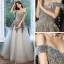 Sparkly Grey Prom Dresses 2021 A-Line / Princess Off-The-Shoulder Short Sleeve Sequins Glitter Tulle Floor-Length / Long Ruffle Backless Formal Dresses