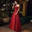 Chic / Beautiful Red Satin Dancing Prom Dresses 2021 A-Line / Princess Off-The-Shoulder Short Sleeve Beading Floor-Length / Long Ruffle Backless Formal Dresses