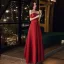 Chic / Beautiful Red Satin Dancing Prom Dresses 2021 A-Line / Princess Off-The-Shoulder Short Sleeve Beading Floor-Length / Long Ruffle Backless Formal Dresses
