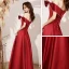 Chic / Beautiful Red Satin Dancing Prom Dresses 2021 A-Line / Princess Off-The-Shoulder Short Sleeve Beading Floor-Length / Long Ruffle Backless Formal Dresses