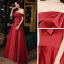 Chic / Beautiful Red Satin Dancing Prom Dresses 2021 A-Line / Princess Off-The-Shoulder Short Sleeve Beading Floor-Length / Long Ruffle Backless Formal Dresses