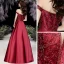 High-end Burgundy Satin Dancing Prom Dresses 2021 A-Line / Princess Off-The-Shoulder Short Sleeve Beading Floor-Length / Long Ruffle Backless Formal Dresses