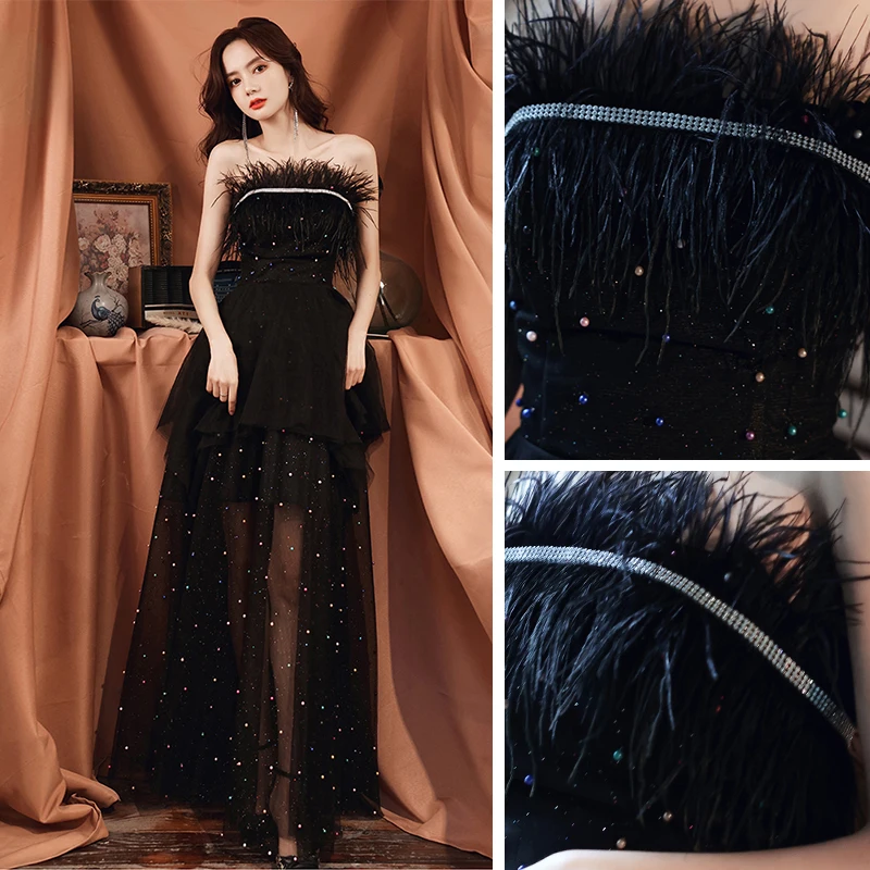 strapless open back dress Long Glitter Prom Dress with Cowl Neckline Pine / 14 main image 0