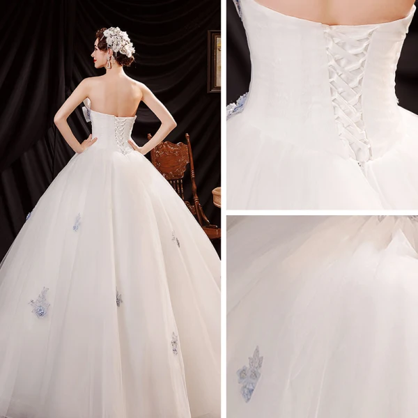 Affordable White Outdoor / Garden Wedding Dresses 2021 Ball Gown Strapless Sleeveless Backless Appliques Lace Beading Floor-Length / Long Ruffle