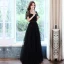Victorian Style Black Dancing Prom Dresses 2021 A-Line / Princess Square Neckline Puffy Short Sleeve Beading Pearl Glitter Tulle Floor-Length / Long Ruffle Backless Formal Dresses