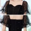 Victorian Style Black Dancing Prom Dresses 2021 A-Line / Princess Square Neckline Puffy Short Sleeve Beading Pearl Glitter Tulle Floor-Length / Long Ruffle Backless Formal Dresses