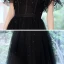 Victorian Style Black Dancing Prom Dresses 2021 A-Line / Princess Square Neckline Puffy Short Sleeve Beading Pearl Glitter Tulle Floor-Length / Long Ruffle Backless Formal Dresses