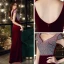Sexy Bordeaux Velour Robe De Soirée 2021 Trompette / Sirène V-Cou Sans Manches Faux Diamant Fendue devant Longue Volants Dos Nu Robe De Ceremonie