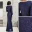 Glitzernden Marineblau Pailletten Abendkleider 2021 Meerjungfrau Tiefer V-Ausschnitt Geschwollenes Lange Ärmel Schleife Stoffgürtel Gespaltete Front Lange Festliche Kleider
