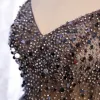 Illusion Brown Gradient-Color White See-through Prom Dresses 2021 A-Line / Princess Spaghetti Straps Sleeveless Beading Sequins Floor-Length / Long Ruffle Backless Formal Dresses