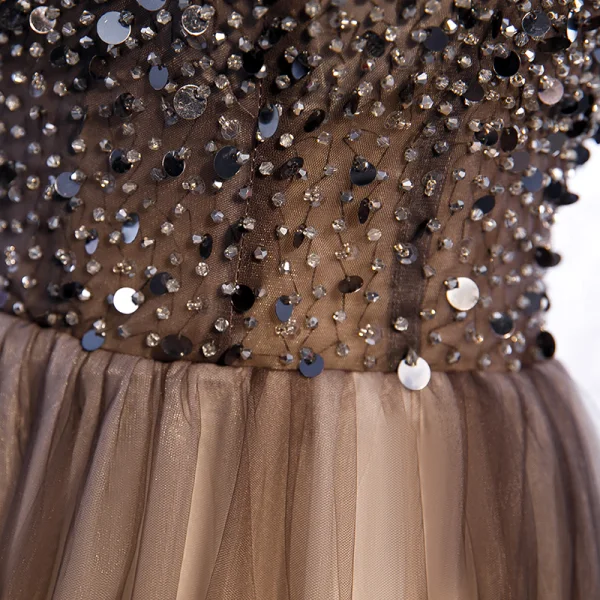Illusion Marron Dégradé De Couleur Blanche Transparentes Robe De Bal 2021 Princesse Bretelles Spaghetti Sans Manches Perlage Paillettes Longue Volants Dos Nu Robe De Ceremonie