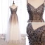 Illusion Marron Dégradé De Couleur Blanche Transparentes Robe De Bal 2021 Princesse Bretelles Spaghetti Sans Manches Perlage Paillettes Longue Volants Dos Nu Robe De Ceremonie