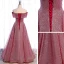 Chic / Beautiful Burgundy Dancing Prom Dresses 2021 A-Line / Princess Off-The-Shoulder Short Sleeve Appliques Lace Beading Glitter Polyester Floor-Length / Long Ruffle Backless Formal Dresses