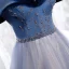 Chic / Beautiful Navy Blue Dancing Prom Dresses 2021 A-Line / Princess Off-The-Shoulder Short Sleeve Beading Glitter Tulle Floor-Length / Long Ruffle Backless Formal Dresses