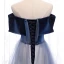 Chic / Beautiful Navy Blue Dancing Prom Dresses 2021 A-Line / Princess Off-The-Shoulder Short Sleeve Beading Glitter Tulle Floor-Length / Long Ruffle Backless Formal Dresses
