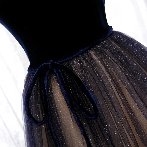 Beste Mørk Marineblå Gradient-Farge Dancing Ballkjoler 2021 Prinsesse Kjæreste Uten Ermer Sash Glitter Tyll Lange Buste Ryggløse Formelle Kjoler