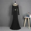 Mode Noire Robe De Soirée 2021 Trompette / Sirène Col Haut Manches Longues Faux Diamant Ceinture Train De Balayage Volants Robe De Ceremonie
