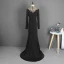 Mode Noire Robe De Soirée 2021 Trompette / Sirène Col Haut Manches Longues Faux Diamant Ceinture Train De Balayage Volants Robe De Ceremonie