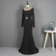 Mode Noire Robe De Soirée 2021 Trompette / Sirène Col Haut Manches Longues Faux Diamant Ceinture Train De Balayage Volants Robe De Ceremonie