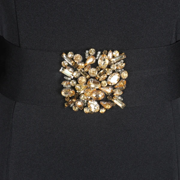 Mode Noire Robe De Soirée 2021 Trompette / Sirène Col Haut Manches Longues Faux Diamant Ceinture Train De Balayage Volants Robe De Ceremonie