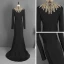 Mode Noire Robe De Soirée 2021 Trompette / Sirène Col Haut Manches Longues Faux Diamant Ceinture Train De Balayage Volants Robe De Ceremonie