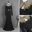 Mode Noire Robe De Soirée 2021 Trompette / Sirène Col Haut Manches Longues Faux Diamant Ceinture Train De Balayage Volants Robe De Ceremonie