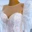 Luxury / Gorgeous Champagne Bridal Wedding Dresses 2021 Trumpet / Mermaid See-through Scoop Neck Puffy Long Sleeve Sequins Court Train Ruffle