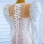 Luxury / Gorgeous Champagne Bridal Wedding Dresses 2021 Trumpet / Mermaid See-through Scoop Neck Puffy Long Sleeve Sequins Court Train Ruffle