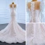 Luxury / Gorgeous Champagne Bridal Wedding Dresses 2021 Trumpet / Mermaid See-through Scoop Neck Puffy Long Sleeve Sequins Court Train Ruffle