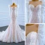 Luxury / Gorgeous Champagne Bridal Wedding Dresses 2021 Trumpet / Mermaid See-through Scoop Neck Puffy Long Sleeve Sequins Court Train Ruffle