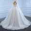 Luxury / Gorgeous White Bridal Wedding Dresses 2021 Ball Gown See-through Deep V-Neck Sleeveless Backless Beading Pearl Watteau Train Ruffle