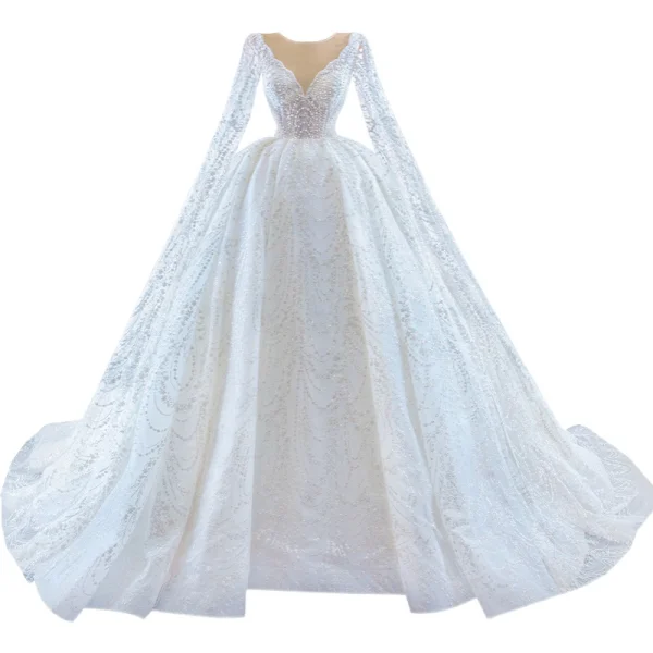 Luxury / Gorgeous White Bridal Wedding Dresses 2021 Ball Gown See-through Deep V-Neck Sleeveless Backless Beading Pearl Watteau Train Ruffle
