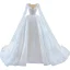 Luxury / Gorgeous White Bridal Wedding Dresses 2021 Ball Gown See-through Deep V-Neck Sleeveless Backless Beading Pearl Watteau Train Ruffle